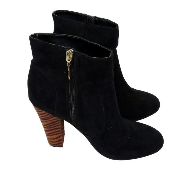 Guess Black Velvet Ankle Boot Animal Print Heel Size 8 - Picture 1 of 7